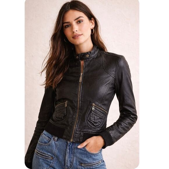 DOMA Jackets & Blazers - DOMA Black Genuine Leather Moto Jacket Buttery Soft Fitted Size M